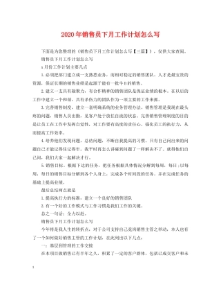 2020年销售员下月工作计划怎么写 