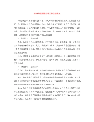 2020年度保险公司工作总结范文