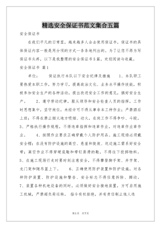 安全保证书范本集合五篇