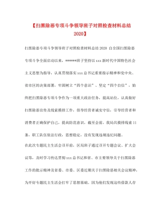 【扫黑除恶专项斗争领导班子对照检查材料总结】