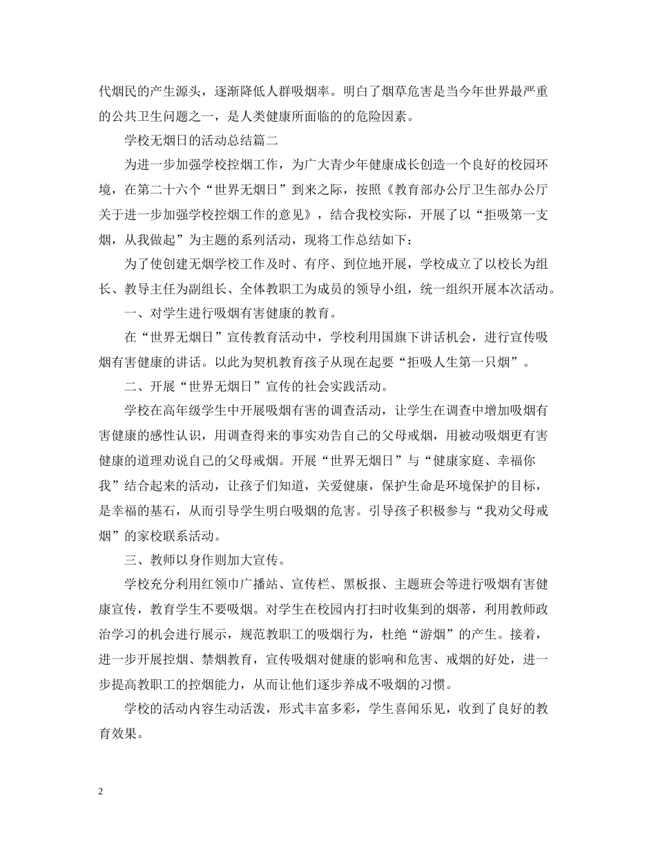 学校无烟日的活动总结三篇_第2页