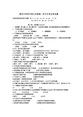 九年级化学第一学月考试题