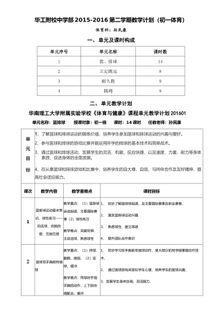 华工附校中学部2015-2016第二学期教学计划（初一体育）