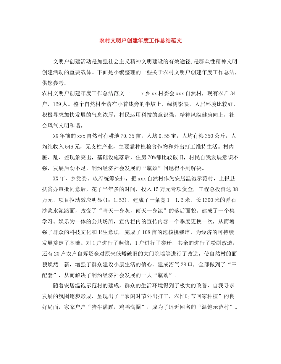 农村文明户创建年度工作总结范文_第1页