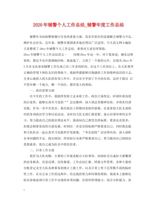 2020年辅警个人工作总结_辅警年度工作总结
