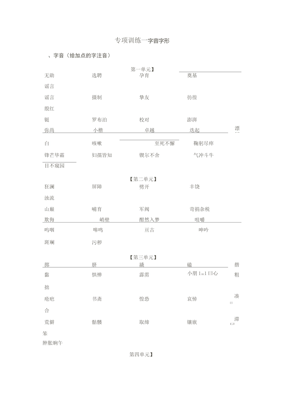 人教部编版七年级语文下册期未总复习专项训练(字音字形部分)_第1页
