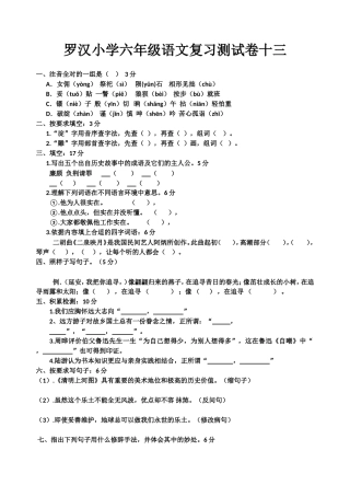 罗汉小学六年级语文复习测试卷十三