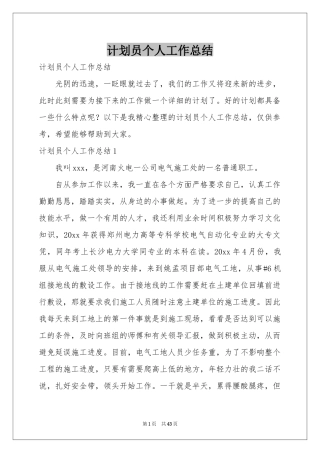 参考计划员个人工作参考总结