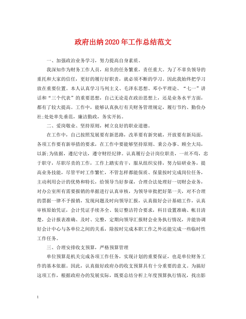 政府出纳年工作总结范文_第1页