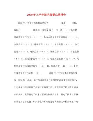 2020年上半年技术监督总结报告