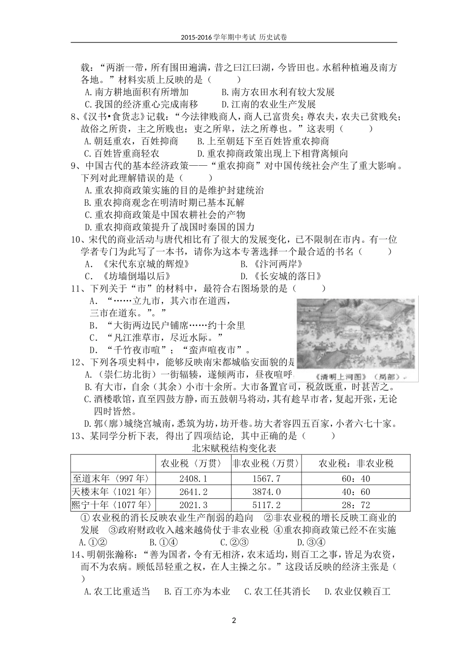 2015-2016高一下历史期中试卷修订稿_第2页