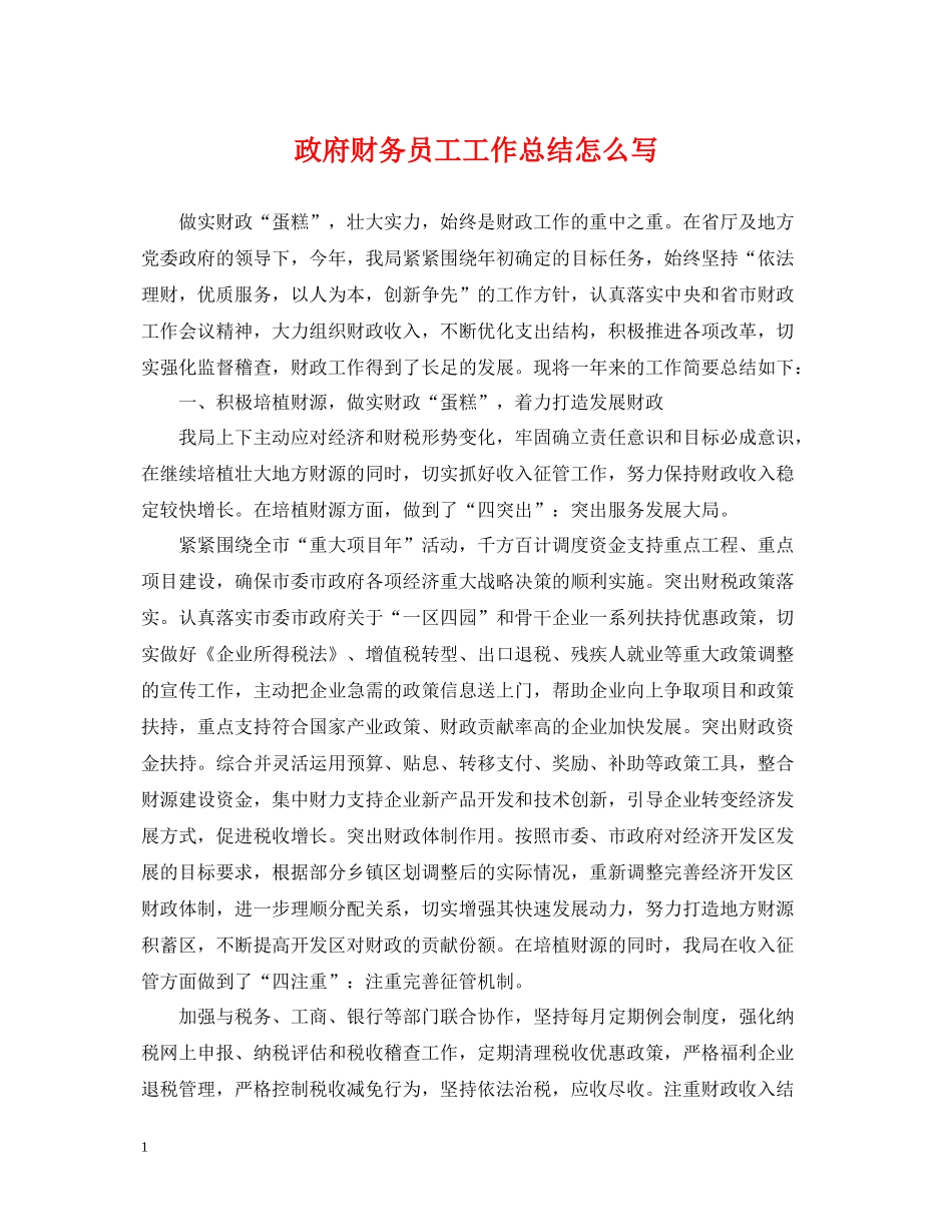 政府财务员工工作总结怎么写_第1页