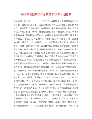 2020年质监局工作总结及2020年计划打算 