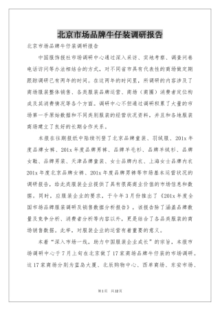 北京市场品牌牛仔装调研报告
