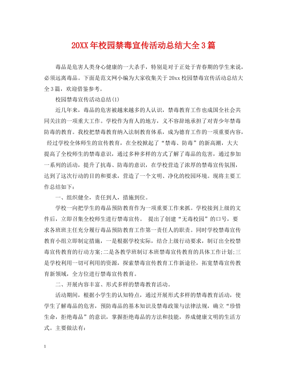 校园禁毒宣传活动总结大全3篇_第1页