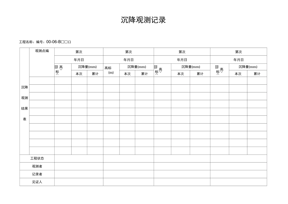 沉降观测记录文本表格模板_第1页