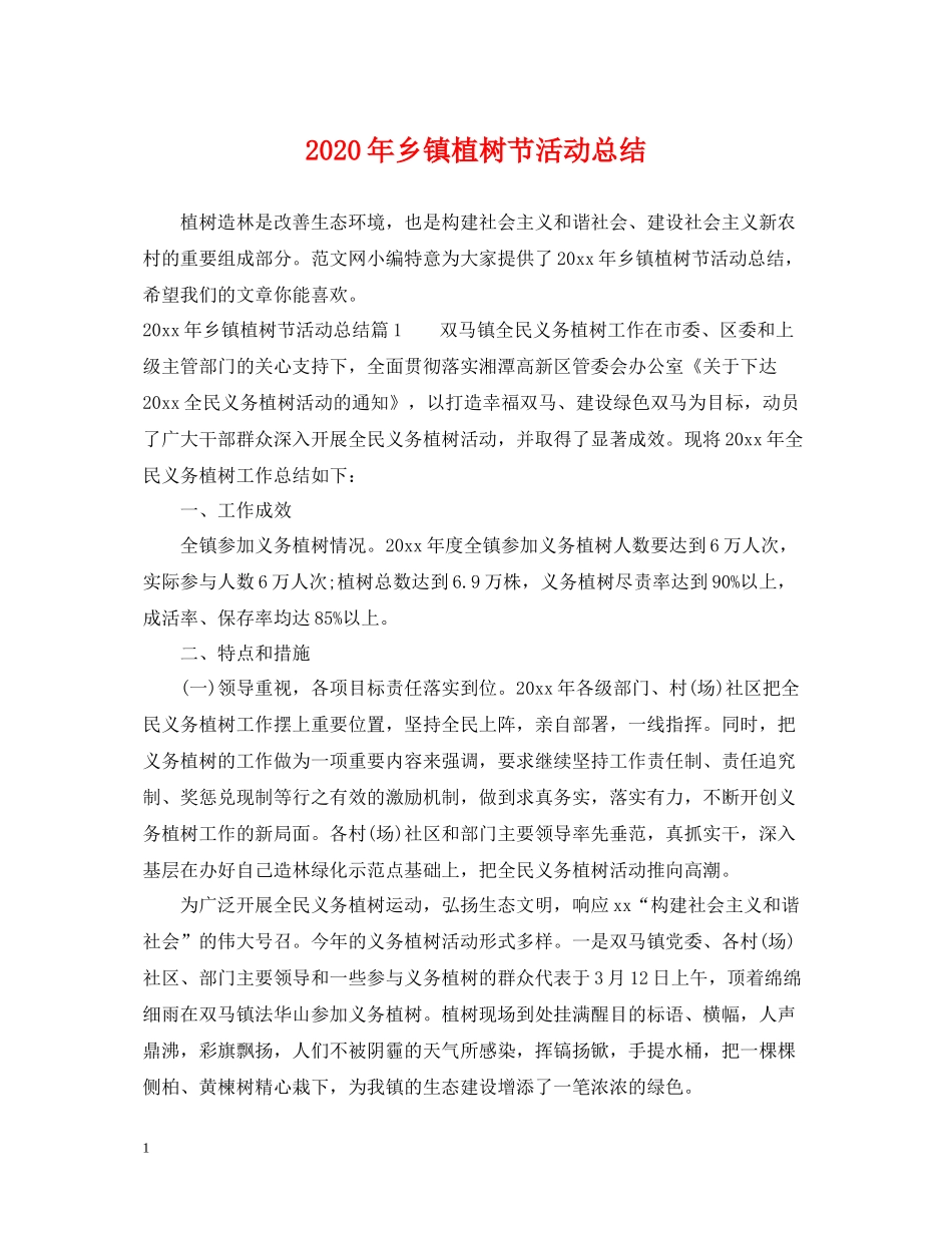 2020年乡镇植树节活动总结_第1页