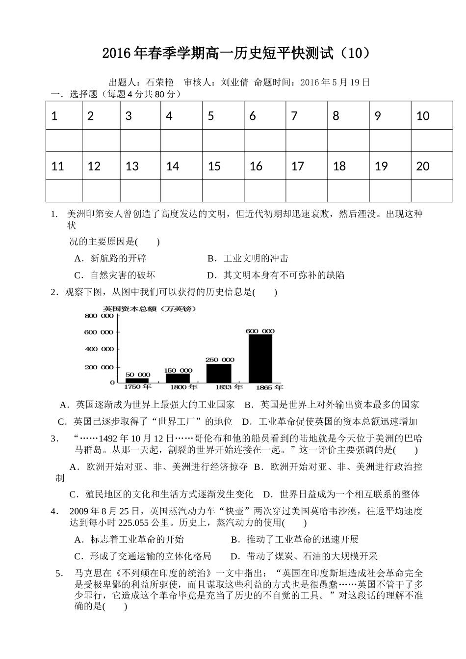 2016年春季学期高一历史短平快测试_第1页