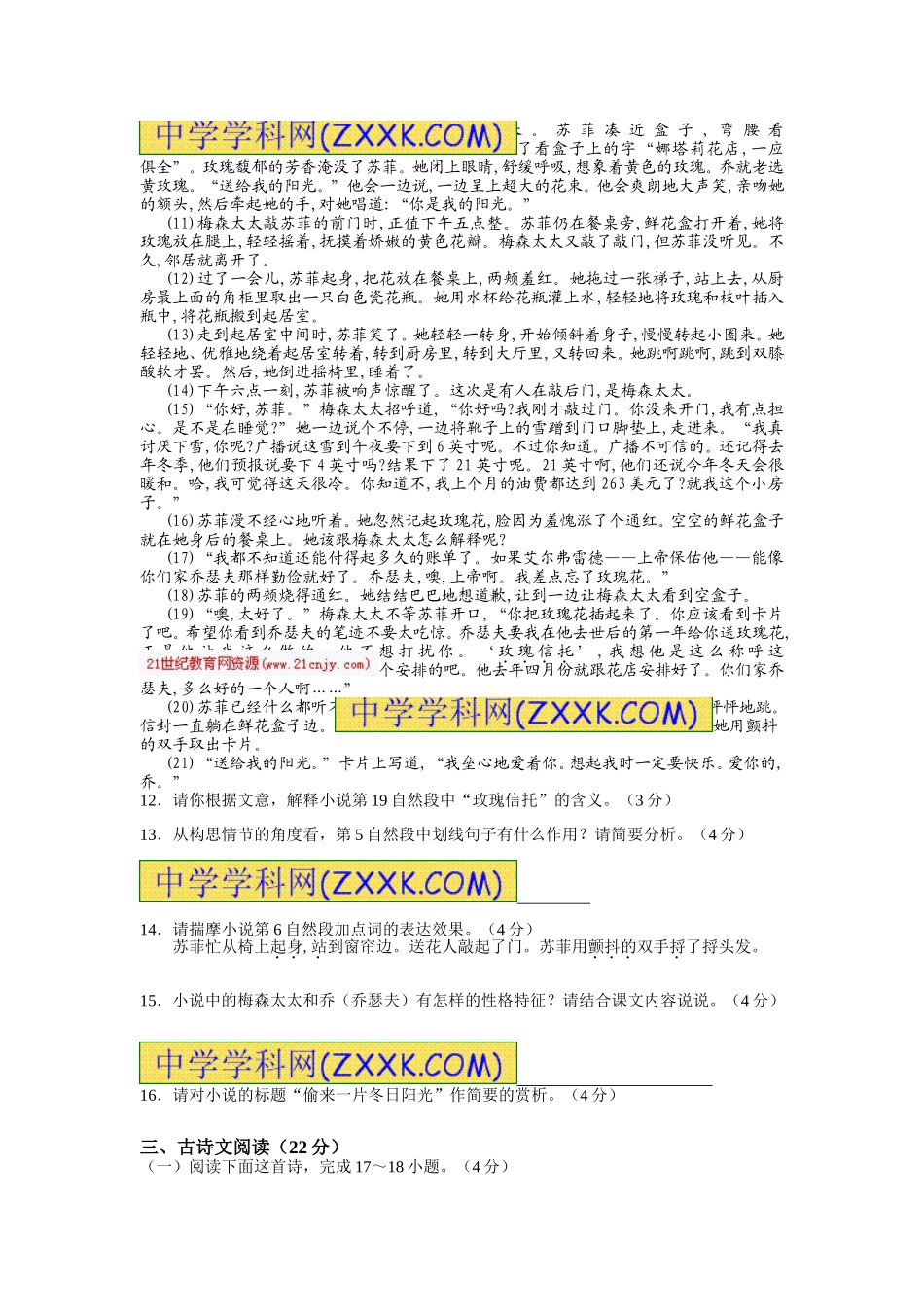 2016年九年级语文模拟试题及答案_第3页