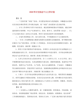 2020年计生协会个人工作计划 