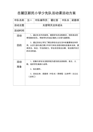 少先队活动课活动方案