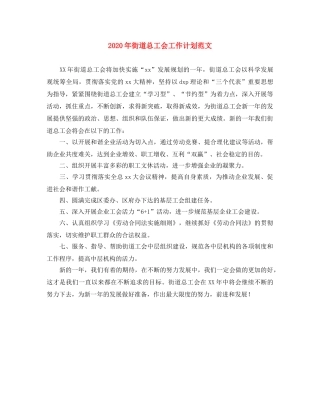 2020年街道总工会工作计划范文 