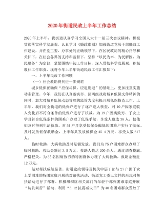 2020年街道民政上半年工作总结 