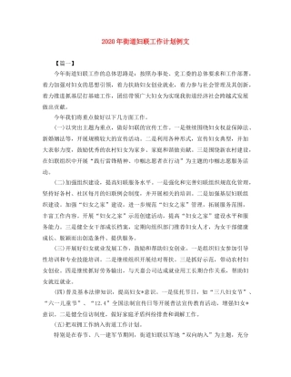 2020年街道妇联工作计划例文 