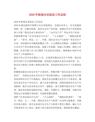 2020年街道办安监站工作总结 