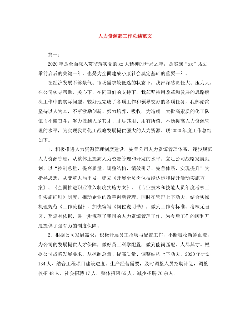 人力资源部工作总结范文_第1页