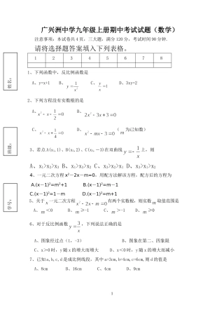 广兴洲中学九年级上册期中考试试题
