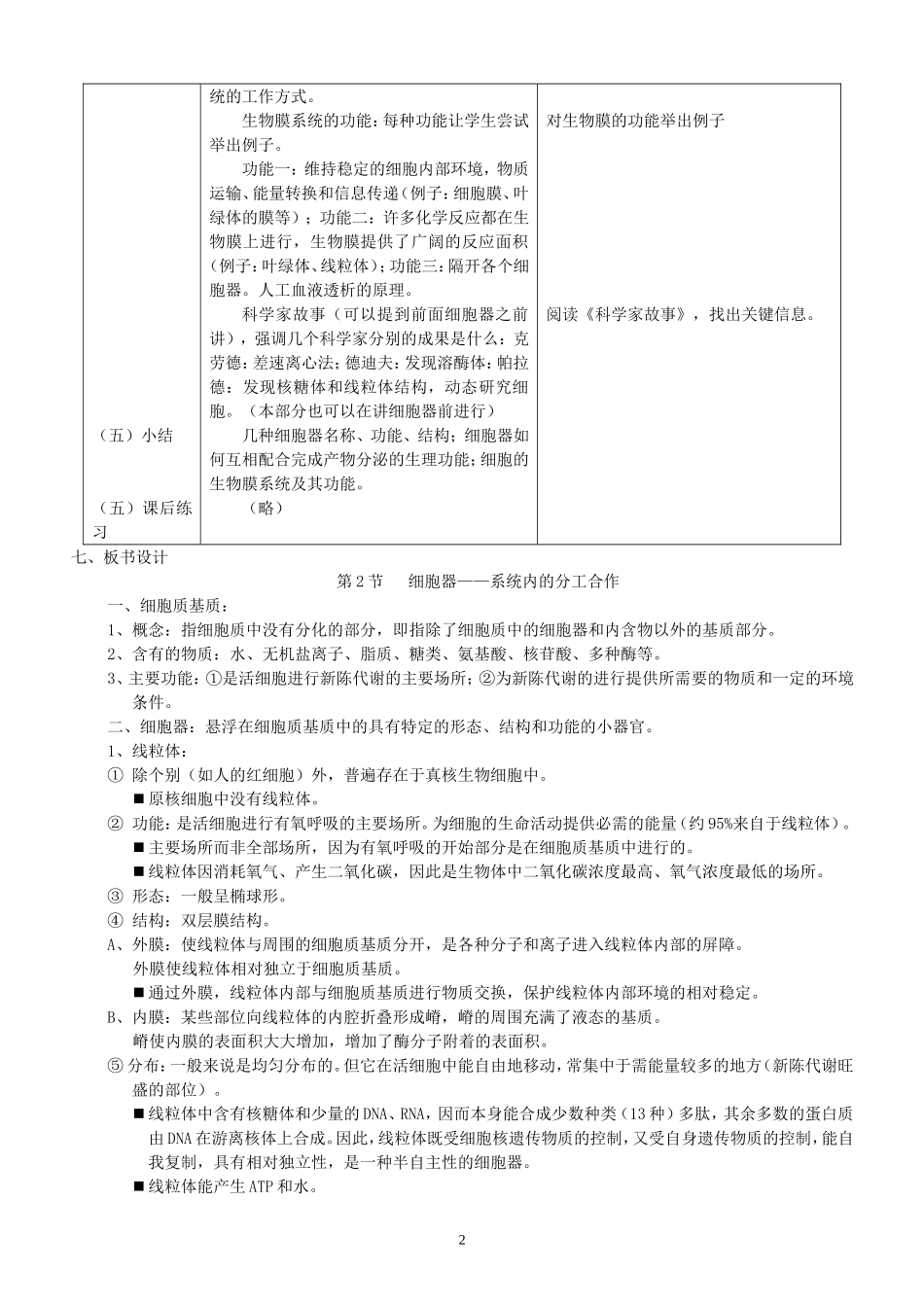 人教版高中生物必修一教学设计：32《细胞器——系统内的分工合作》_第2页