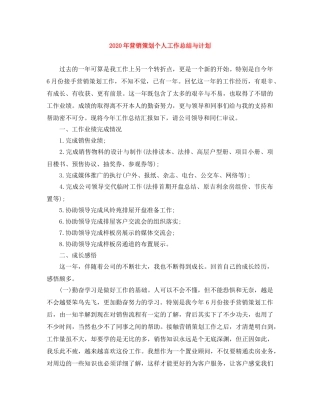 2020年营销策划个人工作总结与计划 