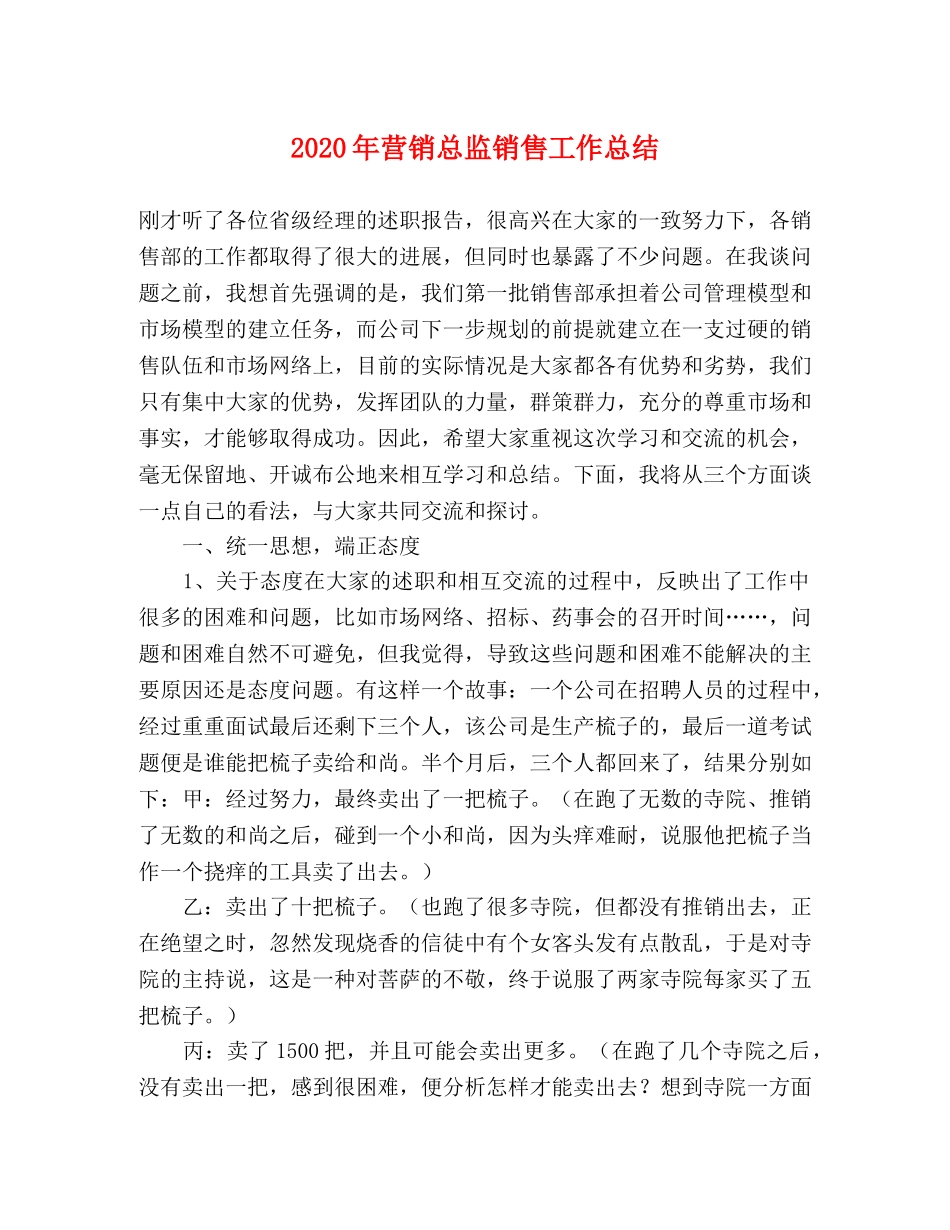 2020年营销总监销售工作总结 _第1页