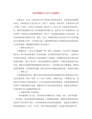 2020年营销6月工作个人总结范文 