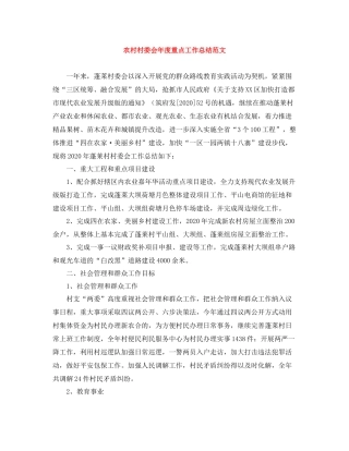 农村村委会年度重点工作总结范文