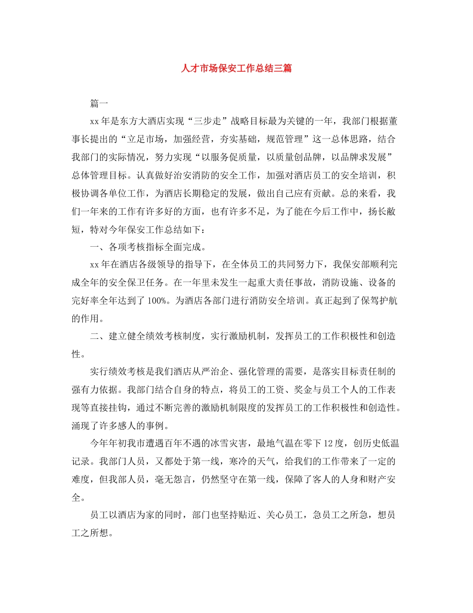 人才市场保安工作总结三篇_第1页
