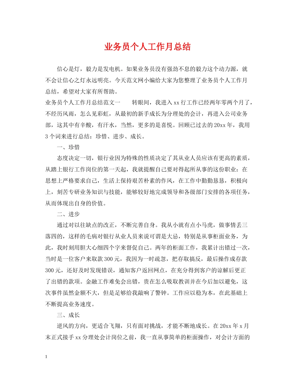 业务员个人工作月总结_第1页