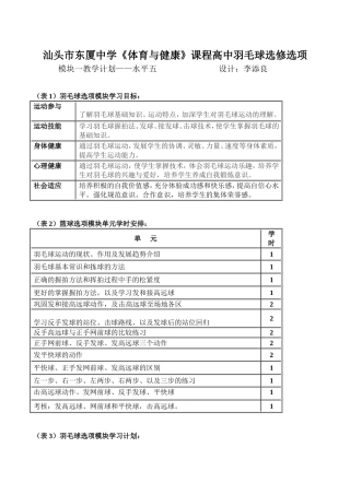 汕头市东厦中学羽毛球教案