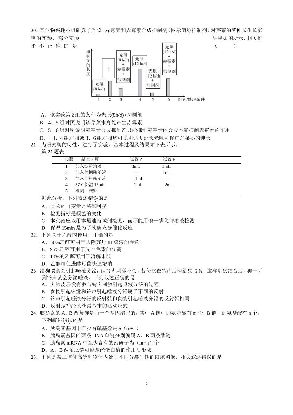 2017届生物选考模拟卷_第2页