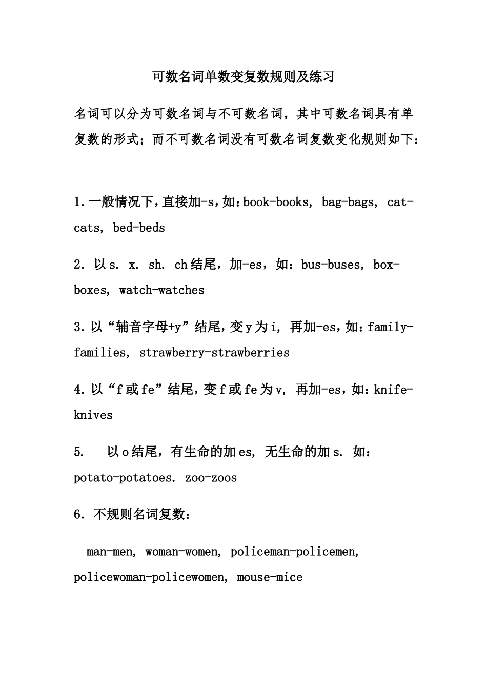 可数名词单数变复数规则及练习含答案_第1页