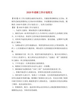 2020年老龄工作计划范文 