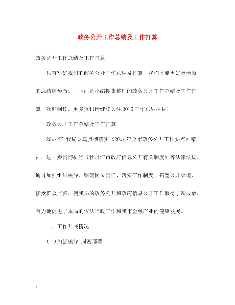 政务公开工作总结及工作打算_第1页