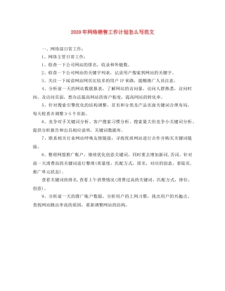 2020年网络销售工作计划怎么写范文 