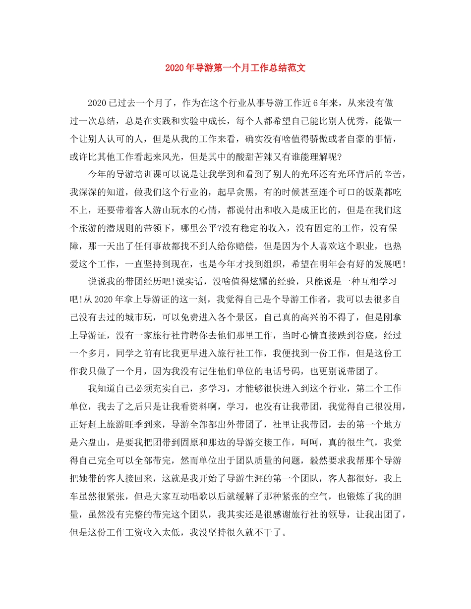 2020年导游第一个月工作总结范文_第1页