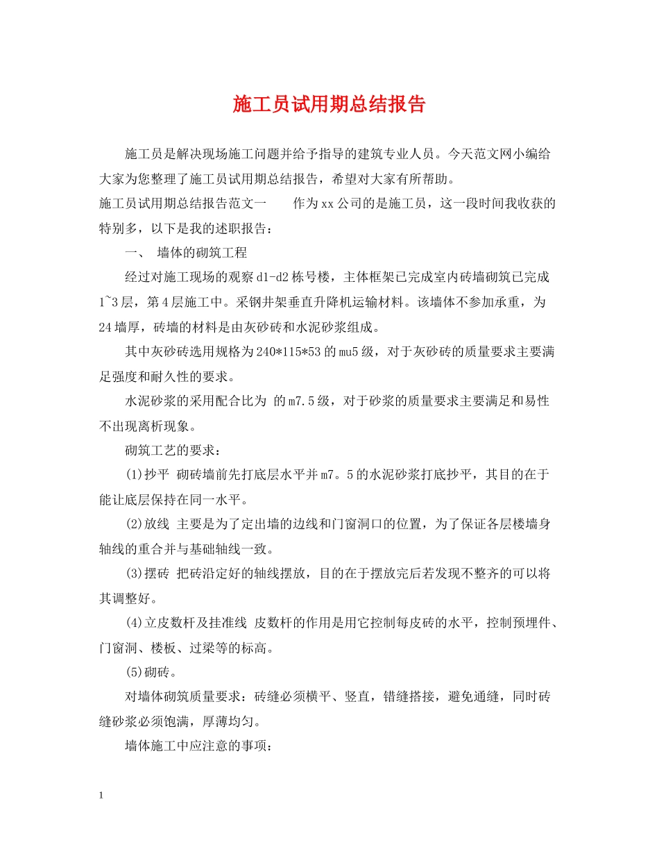 施工员试用期总结报告_第1页