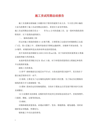 施工员试用期总结报告