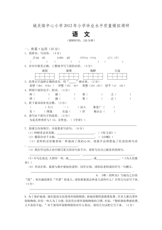 城关镇中心小学2012年小学毕业水平质量模拟调研