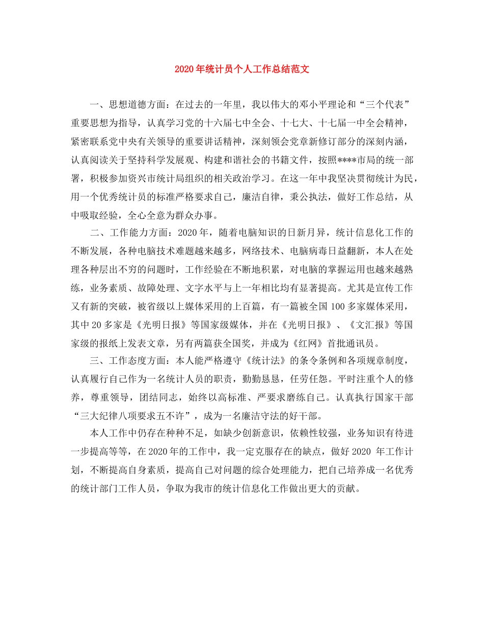 2020年统计员个人工作总结范文 _第1页