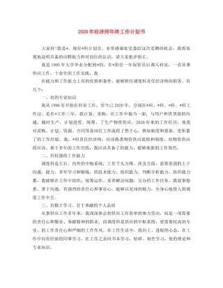 2020年经济师年终工作计划书 